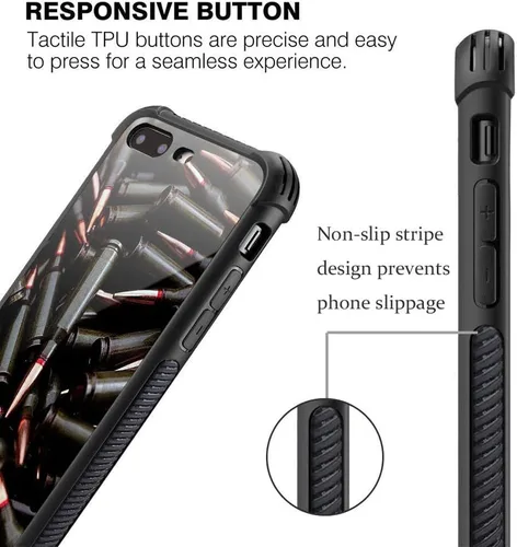 Vista 5 de ZHEGAILIAN Funda compatible con iPhone 7P/8P, AK 47, carcasa de munición para ametralladora AK 47, parte trasera de vidrio templado + funda