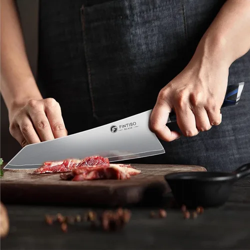 Vista 6 de FINTISO - Cuchillo de chef de 8 pulgadas, cuchillo de cocina de gama alta con mango G10, cuchillo de cocina profesional de acero inoxidable japonés