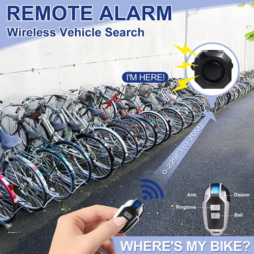 Vista 7 de Bocina de bicicleta vehículo eléctrico inalámbrico sistema de alarma de vibración con sensor de movimiento, alarma antirrobo impermeable recargable