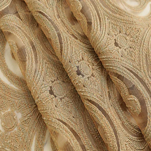 Vista 7 de Gxi Paneles de cortinas transparentes de jacquard marrón con ojales, 2 paneles para sala de estar, puerta corredera, cortina de gasa de tul europeo