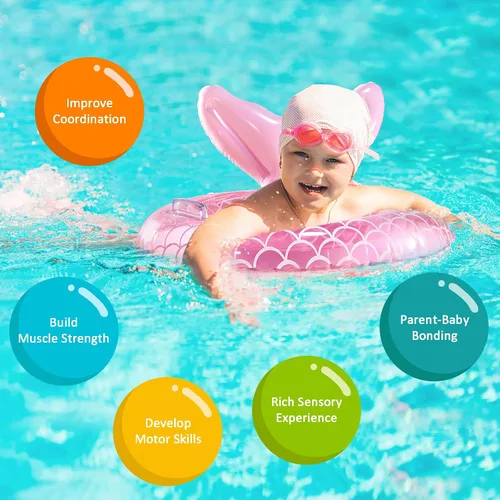 Vista 4 de KISSHAKE Flotador de piscina para bebé, flotador de natación de sirena para bebé, entrenador de natación inteligente, flotadores inflables