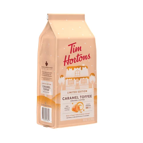 Vista 2 de Tim Hortons Bolsa de 12 oz de café molido, sabor caramelo y toffee, 100% café arábica