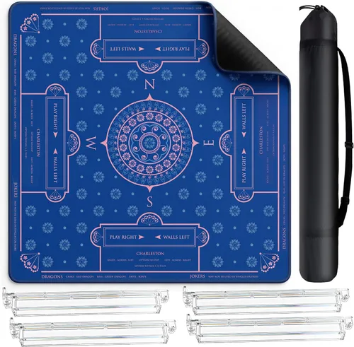 Vista 9 de American Mahjong Mat and Racks Set: 31.5" x 31.5" Neopreno impermeable Brújula azul marino