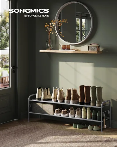Vista 2 de SONGMICS Zapatero, Organizador de Zapatos de 2 Niveles, Estante de Zapatos de Tela con 4 Ganchos, Capacidad para hasta 12 Pares de Zapatos, Zapatero