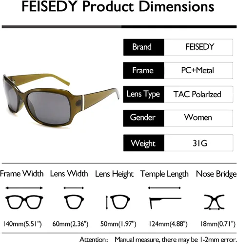 Vista 6 de FEISEDY clásico de gran tamaño polarizado gafas de sol mujeres Wrap Square Shades B2504