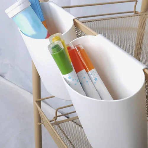 Vista 5 de Zerodeko Soporte para tazas colgantes, organizador de carrito rodante, accesorios de 4 piezas, cesta de almacenamiento, cubo colgante, contenedores