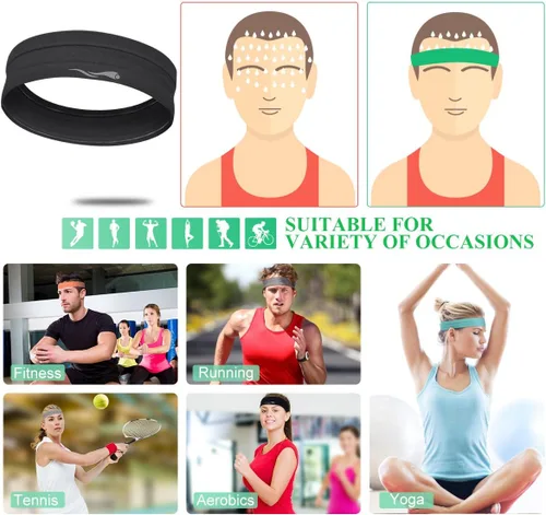 Vista 4 de Diademas para el sudor para mujeres y hombres, diadema deportiva súper absorbente, bandas elásticas antideslizantes para el sudor, bandas suaves