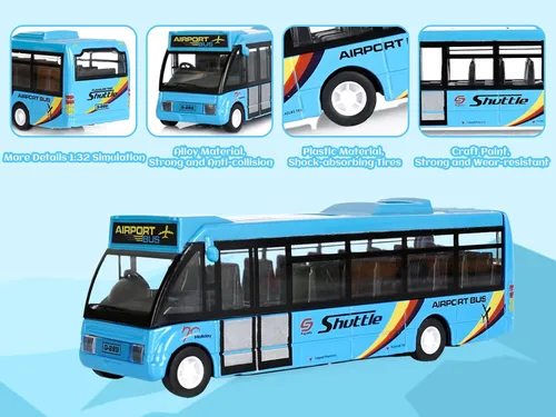 Vista 2 de Crelloci Autos de juguete de autobús urbano, autos de aeropuerto de metal fundido a presión para niños de 3 a 8 años de edad, vehículo de juego azul