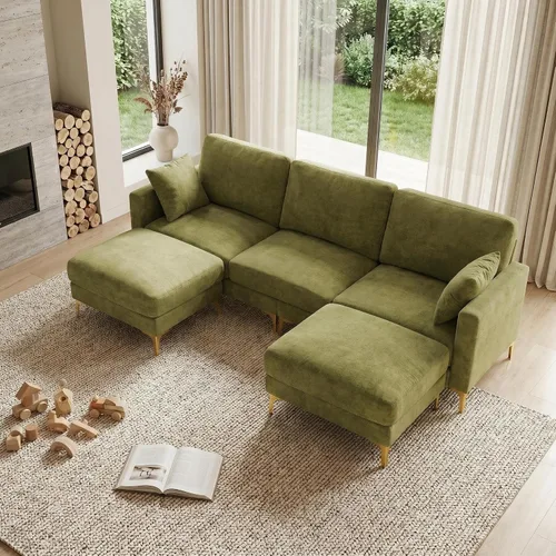 Vista 13 de VINGLI Sofá en forma de U de 100 pulgadas de ancho con otomana, asiento de 22 pulgadas de profundidad, cómodos sofás seccionales para sala de estar