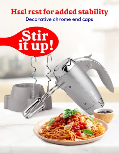 Vista 7 de BETTY CROCKER Batidora de mano de 7 velocidades, 250 W, batidora eléctrica con batidores y ganchos para masa, batidora de mano eléctrica ergonómica
