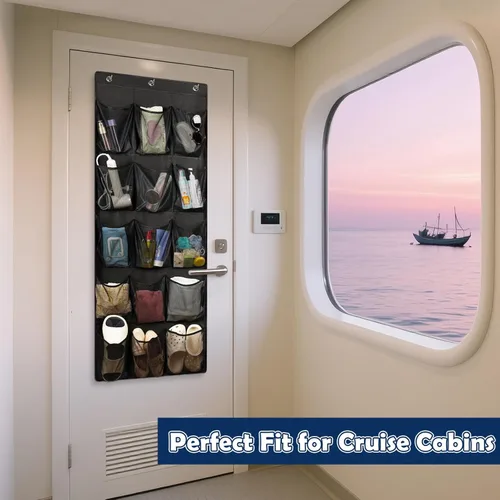 Vista 8 de Organizador de cruceros sobre la puerta, organizador magnético para puerta de crucero con 15 bolsillos de tamaño graduado, zapatero magnético