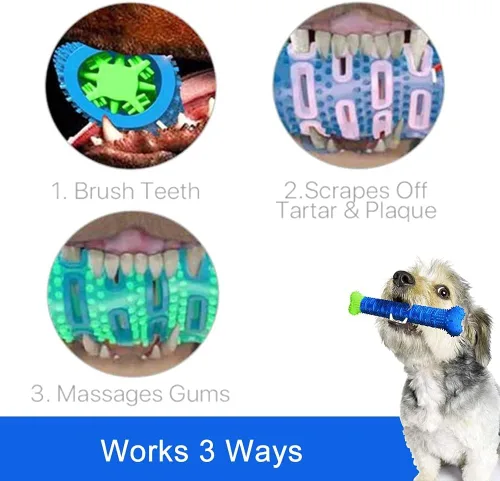 Vista 3 de Tylu - 2 cepillos de dientes para perros, cepillo de dientes masticable para cachorros, juguetes dentales de limpieza dental, apto para perros de 10