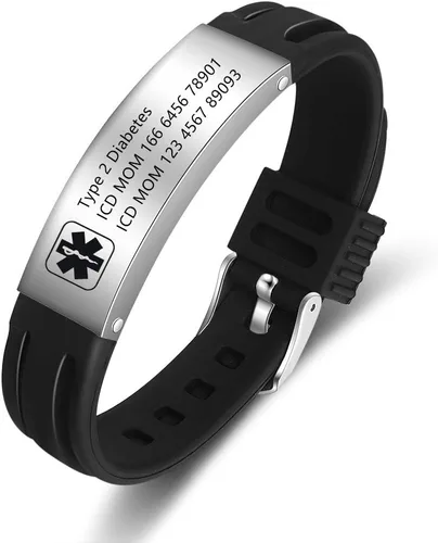 Vista 3 de Lam Hub Fong Pulseras de identificación médica ajustables para mujeres y hombres, pulseras deportivas de silicona personalizadas para niños y niñas