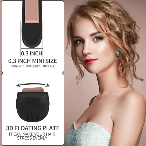 Vista 6 de K&K - Plancha plana mini para cabello corto de 3/10 pulgadas, alisador pequeño para cabello para Pixie y crema de barba, plancha cerámica para Negro