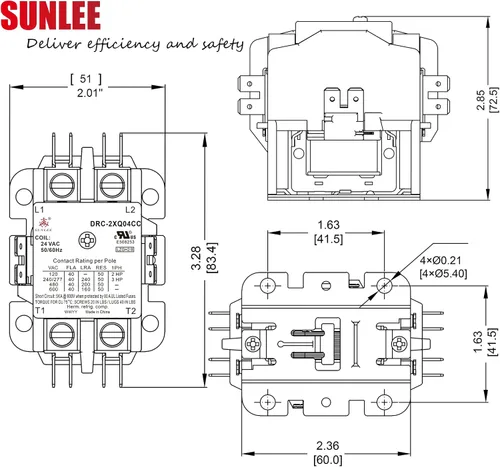 Vista 4 de SUNLEE 2 polos FLA 40 Amp Coil 24 VAC Aire acondicionado Condensador Compresor Contactor AC propósito definido Contactor Universal Fit UL reconocido