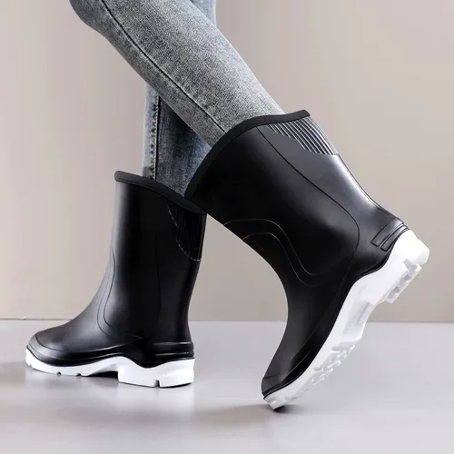 Vista 4 de Botas de lluvia para mujer, botas de jardín de pantorrilla extra anchas, ancho de media pantorrilla, cómodas botas de lluvia para adultos, botas