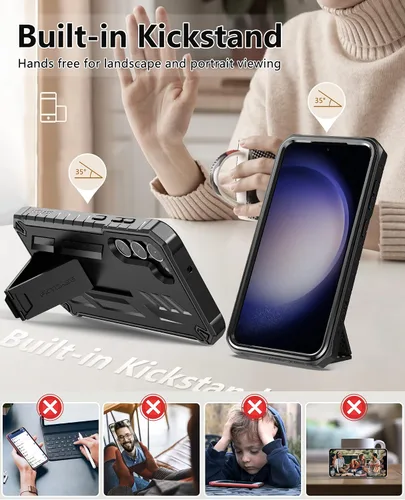 Vista 6 de FNTCASE Funda para Samsung Galaxy S23+Plus: funda protectora texturizada de doble capa y carcasa de TPU resistente con soporte Protección contra