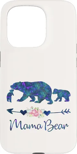 Vista 14 de Teal Blue Purple Floral Mama Bear and Two Cubs White Case for iPhone 16