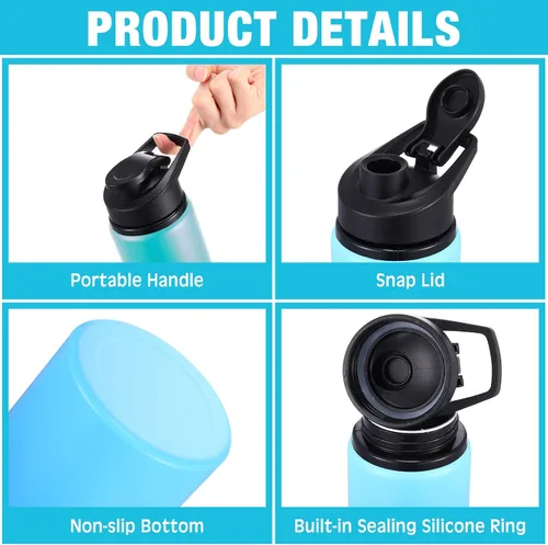 Vista 3 de Yinder 16 botellas de agua de aluminio a granel multicolor reutilizables con tapas a presión, paquete múltiple de botellas de agua al vacío