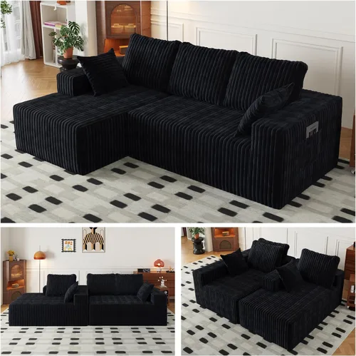 Vista 17 de Cloud - Sofá modular en forma de L con asiento profundo, de espuma viscoelástica comprimida de 3 plazas para sala de estar, sofá modular