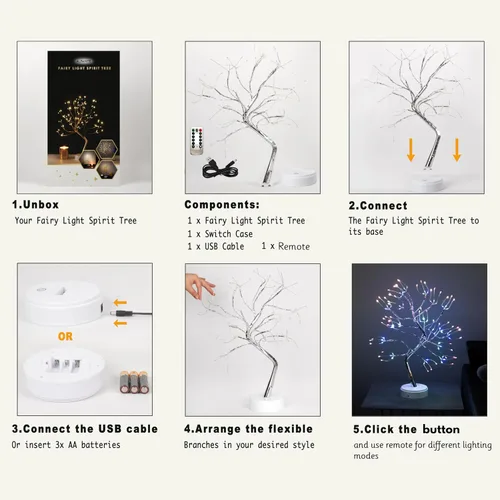 Vista 4 de Lámpara de árbol de hadas centelleante, lámpara de árbol espíritu, lámpara de árbol de bonsái, árbol de luces de hadas, bonita decoración estética