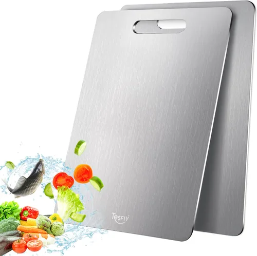Vista 7 de Tabla de cortar de titanio – Tablas de cortar de titanio 100% puro para cocina, fácil de limpiar, tabla de cortar de doble cara de grado alimenticio