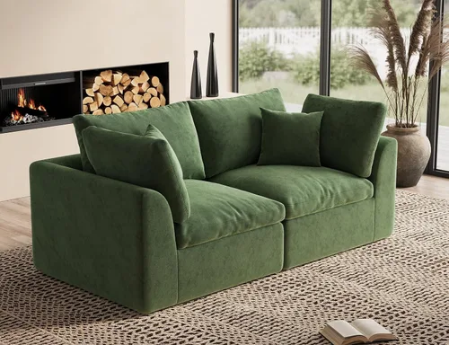 Vista 31 de ohllob Sofás seccionales Cloud de 110 pulgadas para sala de estar, sofá deshuesado en forma de L con otomana, sofá modular de 3 plazas, color negro
