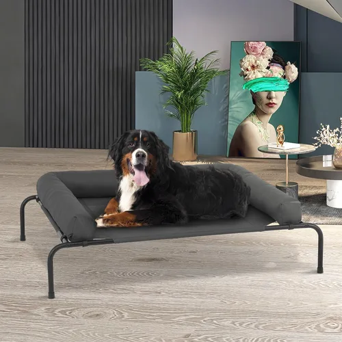 Vista 3 de Cama elevada para perros para exteriores con cojín extraíble, cama elevada portátil para perros con pies antideslizantes estables y malla Gris-oscuro
