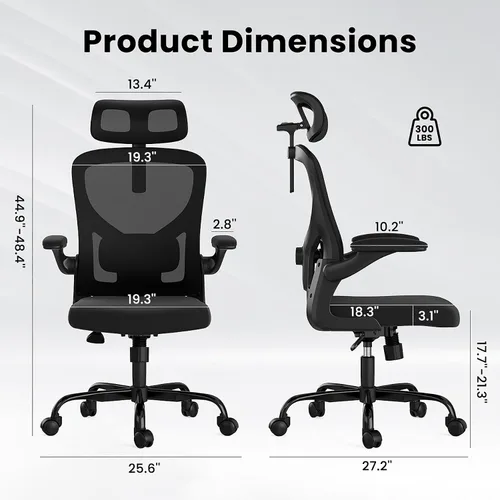 Vista 2 de Silla de oficina ergonómica negra y silla de escritorio de respaldo alto con soporte lumbar ajustable, cómodas sillas de juegos de computadora