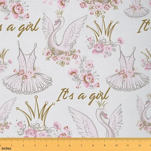 Vista 10 de The Yard - Tela de ballet para niñas, pintada a mano, silueta de ballet, tela rosa para niños, tela de lunares para acolchar, costura, regalo