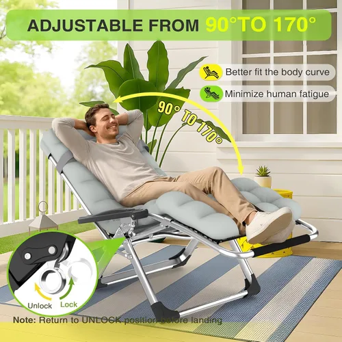 Vista 3 de Suteck Silla de Gravedad Cero, Silla de Camping Reclinable con Cojín Removible, Bloqueo Mejorado y Portavasos, Sillas Reclinables de Patio Plegables