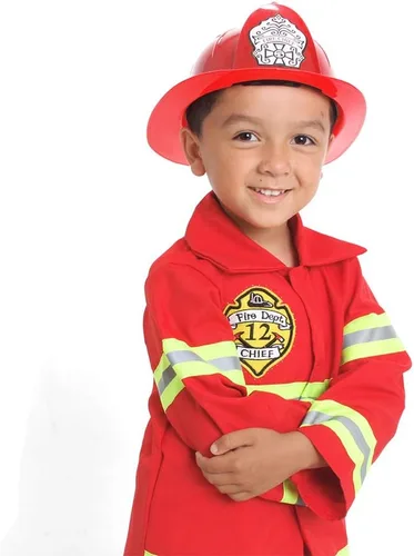 Vista 4 de Disfraz de bombero con luces para niños con sombrero jefe de Bomberos