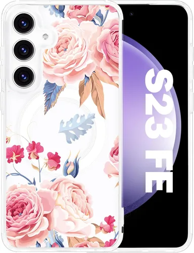 Vista 9 de Funda magnética para Samsung Galaxy S22 Ultra Flower, compatible con MagSafe, patrón floral transparente a prueba de golpes, parte trasera