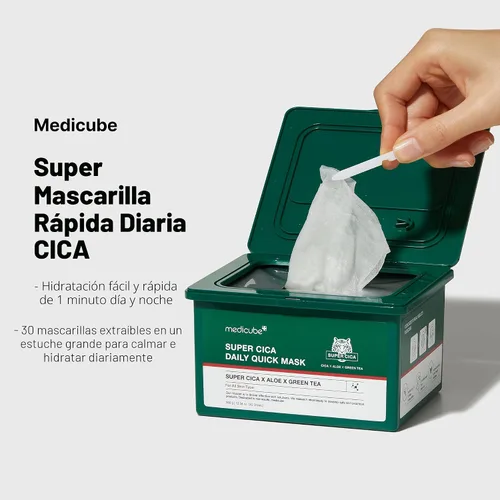 Vista 2 de medicube Super Cica - Mascarillas faciales diarias rápidas (30 hojas), mascarilla facial calmante e hidratante de 60 segundos con 88% de Cica