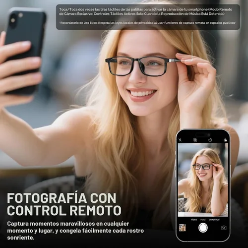 Vista 5 de Traducción de lentes inteligentes con Bluetooth AI para hombres y mujeres, auriculares transparentes con altavoz, peso ligero, control táctil