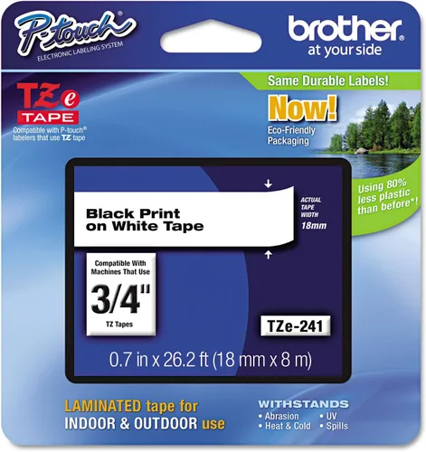 Vista 2 de brttze241 TZE Standard – Cinta adhesiva de laminado de etiquetado, 3/4 W, Negro sobre Blanco