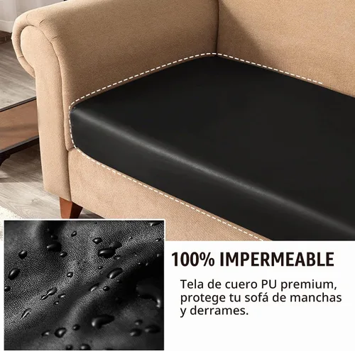 Vista 4 de Fundas de cojín de piel sintética para sofá, fundas de asiento de sofá, fundas de asiento de caravana impermeables con parte inferior elástica Negro