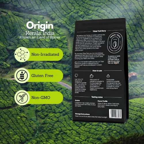 Vista 5 de Tribal Trail Cardamomo orgánico molido 4.02 onzas USDA Orgánico y sin OMG De origen ético de Kerala, India Bolsas de papel kraft reciclables