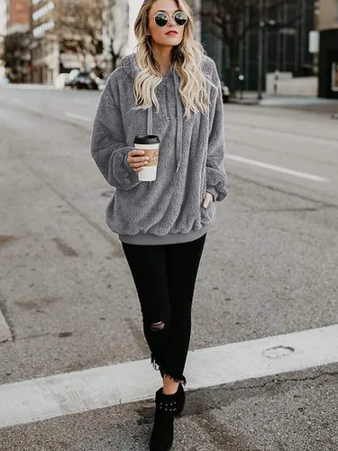 Vista 66 de Century Star Sudadera deportiva mullida de vellón con capucha para mujer de talla extragrande con bolsillos