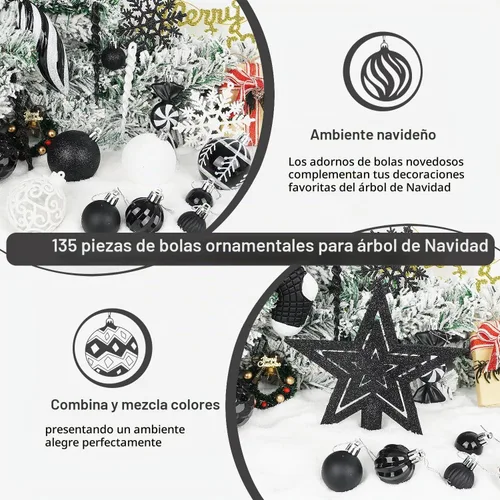 Vista 3 de Artmag Juego de 135 piezas de adornos de bolas de Navidad, bolas de Navidad pre-atadas inastillables de plástico surtidas para decoración colgante