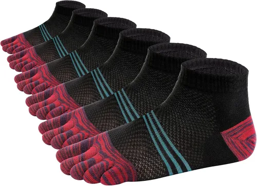 Vista 9 de Fasot Calcetines con dedos para hombre, corte bajo, deportivos, transpirables, de algodón, 5 dedos, punta dividida, paquete de 6 4 Negro