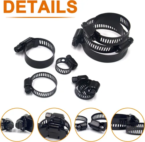 Vista 4 de ISPINNER 80pcs 8 tamaños de acero inoxidable ajustable 0.236-2.008 in rango tornillo sin fin abrazadera manguera kit surtido (negro)