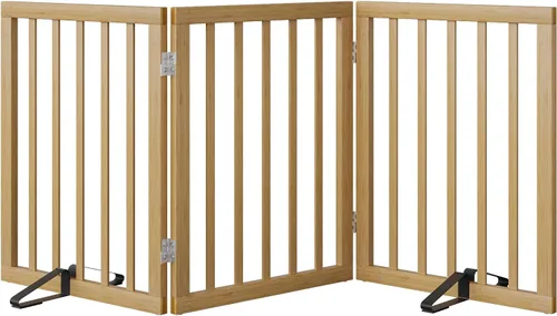 Vista 35 de Puerta plegable negra para mascotas de 18-55 pulgadas para escaleras y puertas, valla de puerta para cachorros