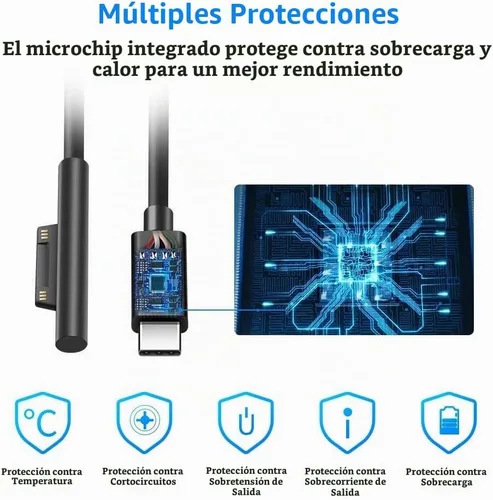 Vista 7 de Cable de carga USB C de 10 pies para Microsoft Surface Pro