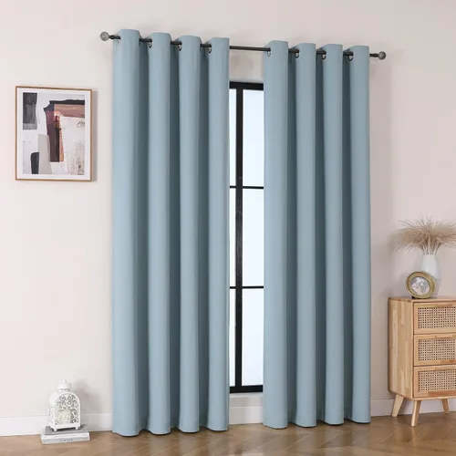 Vista 2 de Flyfun - Cortinas opacas con ojales para dormitorio y sala de estar, juego de 2 paneles, con aislamiento térmico, cortinas de oscurecimiento