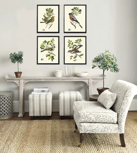 Vista 2 de LoveThePrint Beautfiul - Juego de 4 impresiones artísticas de pared de pájaros, bosque antiguo, al aire libre, naturaleza, ciencias naturales