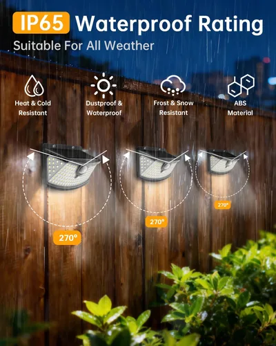 Vista 2 de Aootek Luces solares con sensor de movimiento, 120 luces LED con reflector de luces, gran angular de 270°, impermeable IP65, luces de paso
