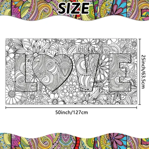 Vista 2 de Pósteres gigantes para colorear de mandala de 50 x 25 pulgadas, póster gigante para colorear con mandala para niños, adolescentes y adultos, mantel