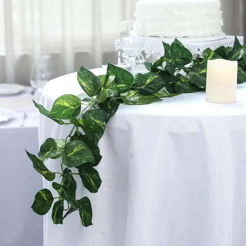 Vista 6 de Efavormart - Guirnalda de hiedra artificial de Pothos con protección UV, 8 pies, color verde oscuro, hojas de seda realistas para valla
