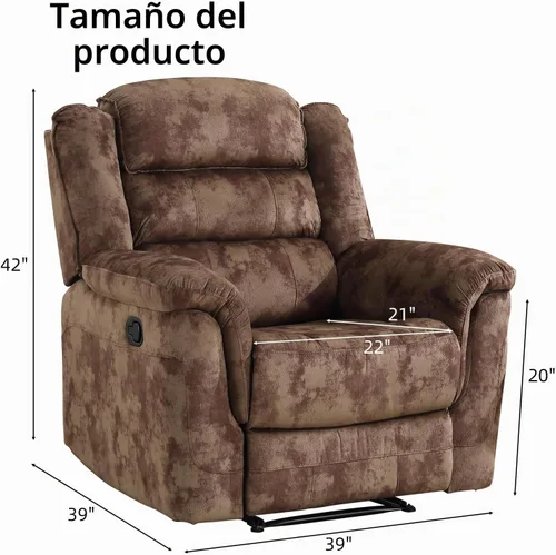 Vista 2 de EBELLO - Silla reclinable manual, sofá reclinable de tela suave con apoyabrazos y respaldo acolchado para sala de estar, dormitorio, color marrón